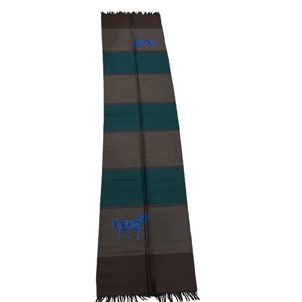 Plaid new wool horse fringe scarf made in Germany - Picture 4 of 5
